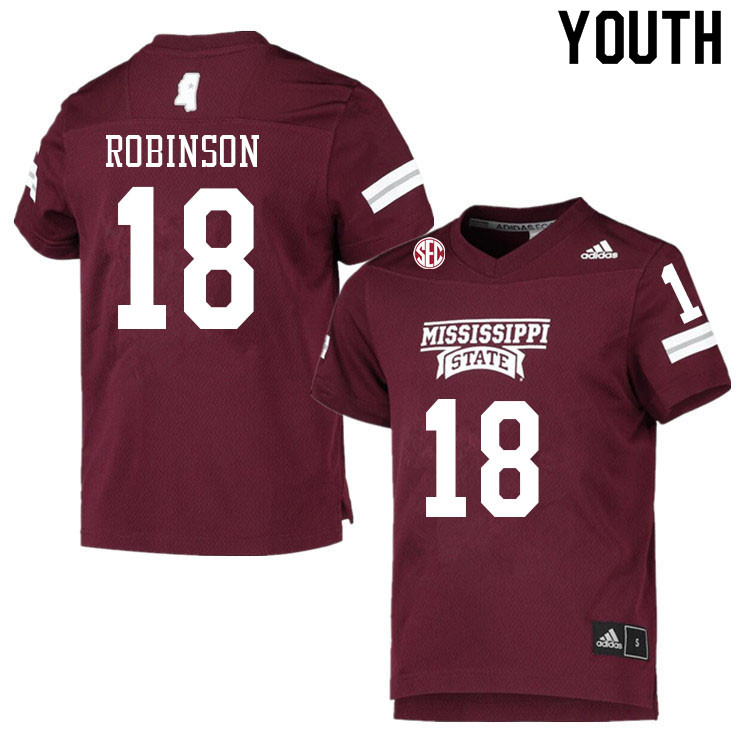 Youth #18 Justin Robinson Mississippi State Bulldogs College Football Jerseys Sale-Maroon - Click Image to Close